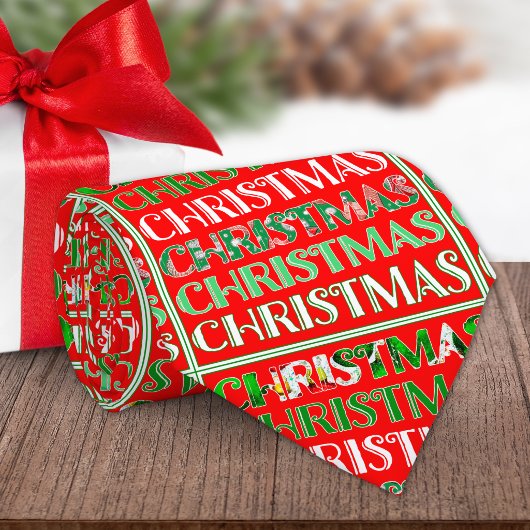 Retro Rode Groene Kersttypografie Stropdas