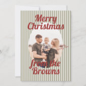 Retro rode groene strepen Boho Ovaal Foto Kerstmis Feestdagenkaart (Voorkant)