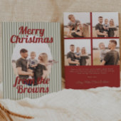 Retro rode groene strepen Boho Ovaal Foto Kerstmis Feestdagenkaart