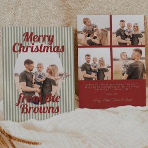 Retro rode groene strepen Boho Ovaal Foto Kerstmis Feestdagenkaart