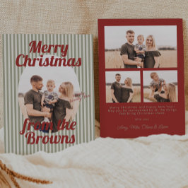 Retro rode groene strepen Boho Ovaal Foto Kerstmis Feestdagenkaart