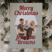 Retro rode groene strepen Boho Ovaal Foto Kerstmis Feestdagenkaart