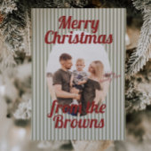Retro rode groene strepen Boho Ovaal Foto Kerstmis Feestdagenkaart