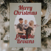 Retro rode groene strepen Boho Ovaal Foto Kerstmis Feestdagenkaart