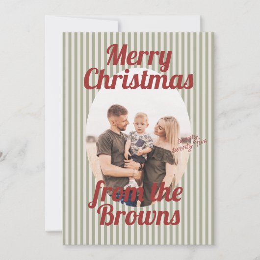 Retro rode groene strepen Boho Ovaal Foto Kerstmis Feestdagenkaart (Voorkant)