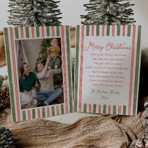 Retro Rode Groene Strepen Frame Foto Kerstmis Feestdagenkaart