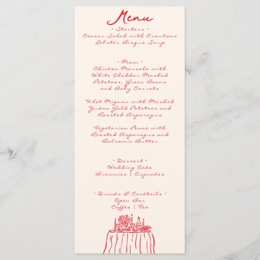 Retro rode hand geschreven getekend eigenzinnige l menu (Voorkant)