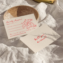 Retro rode hand geschreven getekend eigenzinnige S RSVP Kaartje