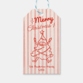 Retro Rode Hand Getekende Pret Kerstboom Vintage Cadeaulabel (Voorkant)