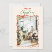 Retro Rode Hand Getrokken Boog Lijst Foto Kerstmis Feestdagenkaart (Voorkant)