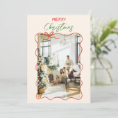 Retro Rode Hand Getrokken Boog Lijst Foto Kerstmis Feestdagenkaart (Staand voorkant)