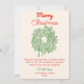 Retro Rode Hand Getrokken Bow Krans Foto Kerstmis Feestdagenkaart (Voorkant)