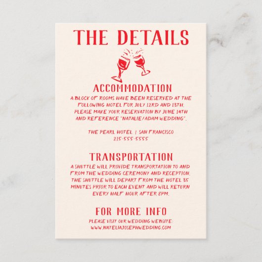 Retro rode hand getrokken eigenzinnige leuke bruil informatiekaartje (Voorkant)