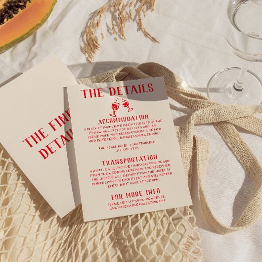 Retro rode hand getrokken eigenzinnige leuke bruil informatiekaartje