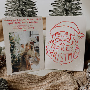 Retro Rode Hand Getrokken Kerstman Vrolijk Kerstmi Feestdagenkaart