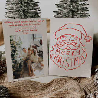 Retro Rode Hand Getrokken Kerstman Vrolijk Kerstmi Feestdagenkaart