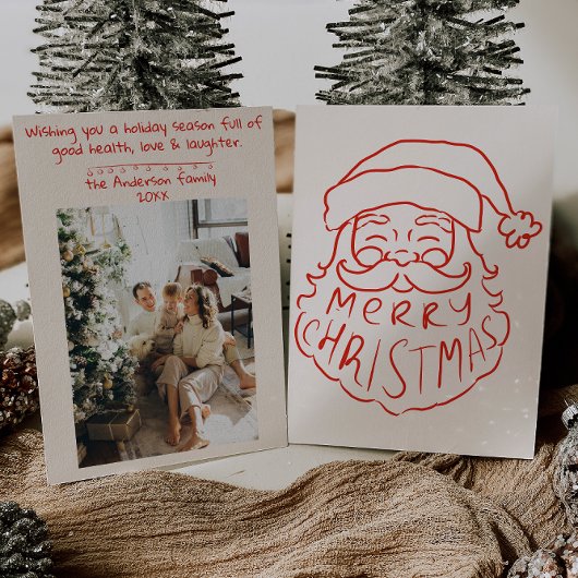 Retro Rode Hand Getrokken Kerstman Vrolijk Kerstmi Feestdagenkaart