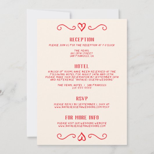 Retro rode hand getrokken krabbel alles in één bru kaart (Achterkant)