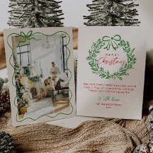 Retro Rode Hand Getrokken Ribbon Krans Foto Kerstm