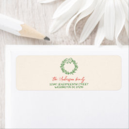 Retro Rode Hand Getrokken Ribbon Krans Vrolijk Ker Etiket