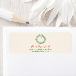 Retro Rode Hand Getrokken Ribbon Krans Vrolijk Ker Etiket