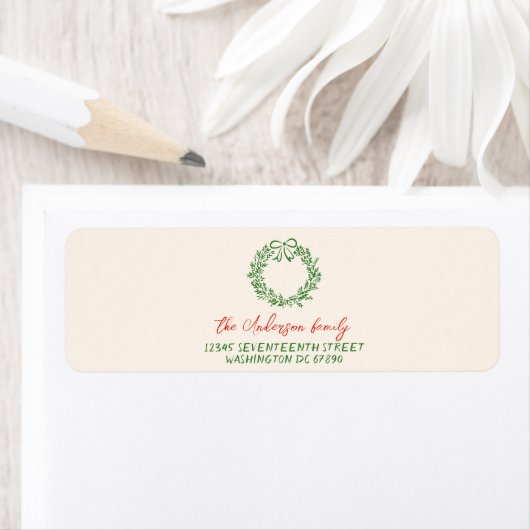 Retro Rode Hand Getrokken Ribbon Krans Vrolijk Ker Etiket (Insitu)