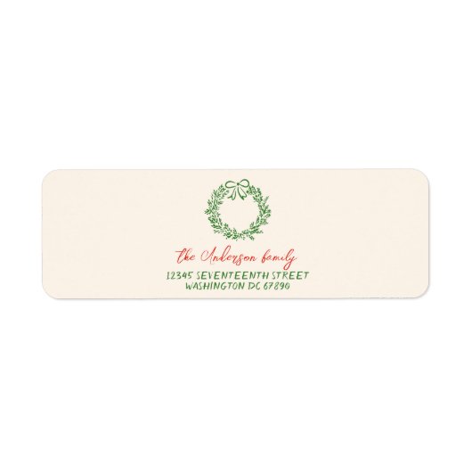 Retro Rode Hand Getrokken Ribbon Krans Vrolijk Ker Etiket (Voorkant)