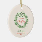 Retro Rode Hand Getrokken Ribbon Krans Vrolijk Ker Keramisch Ornament (Rechts)