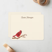 Retro Rode Kardinaal Chic Handgeïllustreerd Notitiekaartje (Voorkant / Achterkant in situ)