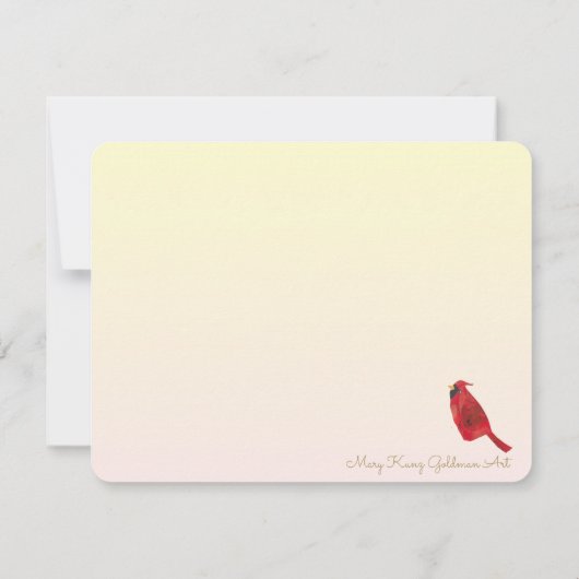 Retro Rode Kardinaalvogel Chique Handgeïllustreerd Notitiekaartje (Achterkant)