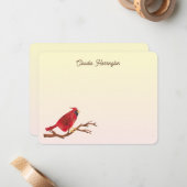 Retro Rode Kardinaalvogel Chique Handgeïllustreerd Notitiekaartje (Voorkant / Achterkant in situ)