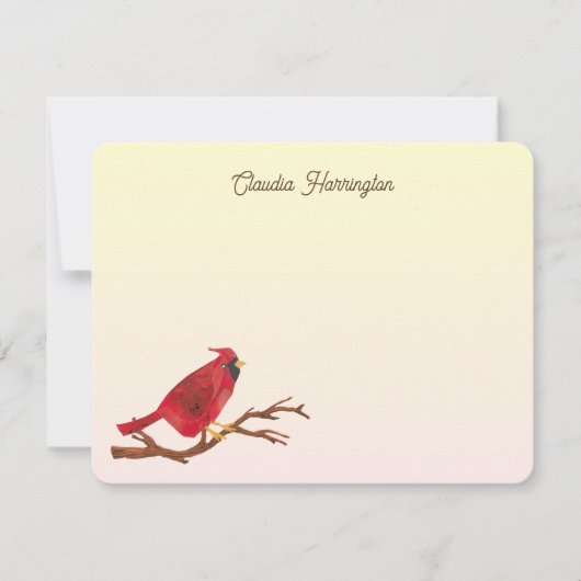Retro Rode Kardinaalvogel Chique Handgeïllustreerd Notitiekaartje (Voorkant)