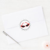 Retro Rode Kat Oog Zonnebril & Zwarte Polka Dots Ronde Sticker (Envelop)