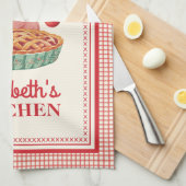 Retro rode kersen geruite keukenhanddoek (Quarter Fold)