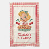 Retro rode kersen geruite keukenhanddoek (Verticaal)