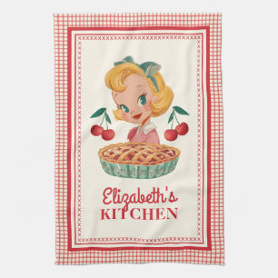 Retro rode kersen geruite keukenhanddoek