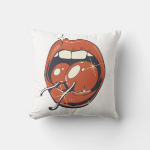 Retro Rode Kersen Lippen Grafische Kunst Kussen