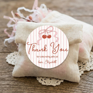 Retro rode kersen met roze strik schriftelijke bed ronde sticker