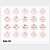 Retro Rode Kersen met Roze Strik Script Bedankt Ronde Sticker (Vel)