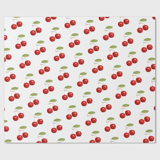 retro rode kersen op wit cadeaupapier (Vlak)