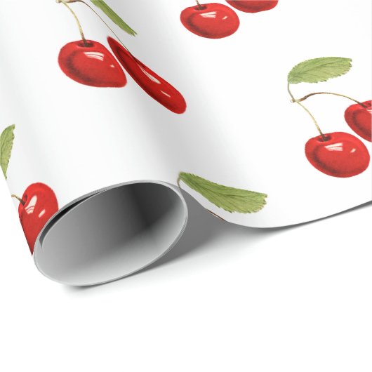  retro rode kersen op wit cadeaupapier (Rol Hoek)