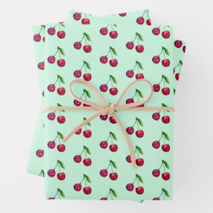 Retro Rode Kersen Verpakking Mint Groen Kerstmis Inpakpapier Vel