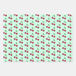 Retro Rode Kersen Verpakking Mintgroene Kerstmis Inpakpapier Vel