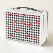Retro Rode Kersen Zwart Wit Buffalo Plaid Gingham (Achterkant)
