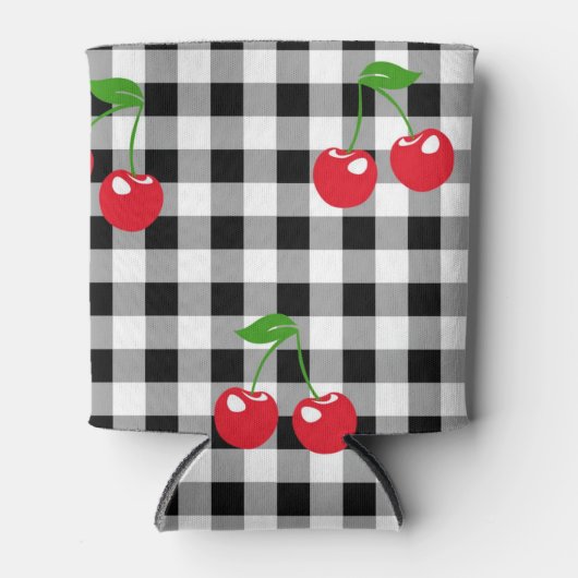 Retro Rode Kersen Zwart Wit Buffalo Plaid Gingham Blikjeskoeler (Voorkant)