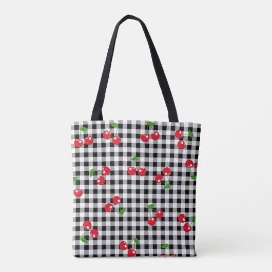 Retro Rode Kersen Zwart Wit Buffalo Plaid Gingham Tote Bag (Achterkant)
