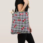 Retro Rode Kersen Zwart Wit Buffalo Plaid Gingham Tote Bag (Dichtbij)