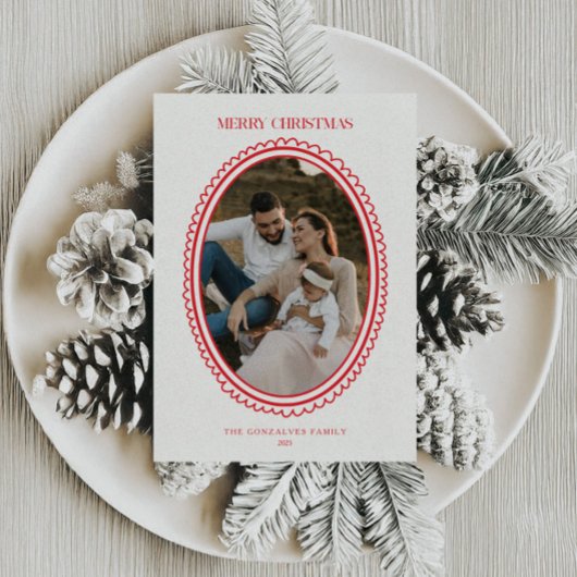 Retro rode kerst Familiefoto Feestdagenkaart