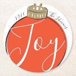 Retro rode kerst ronde kartonnen onderzetter