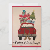Retro rode kerstauto feestdagenkaart (Voorkant)